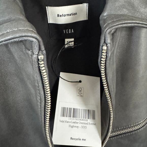 Reformation Veda Marco Bomber NEW Leather Oversized Highway Grey Jacket XXS - Picture 6 of 7